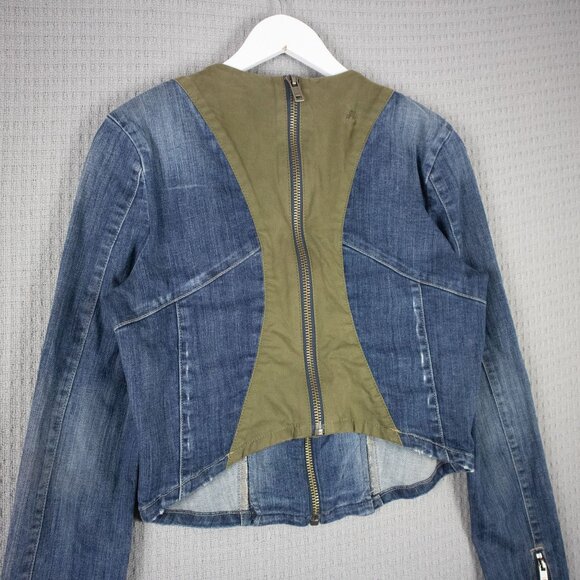 Guess Cropped Distressed Denim combo Zipper Jacket Y2K 2000s - Picture 6 of 8